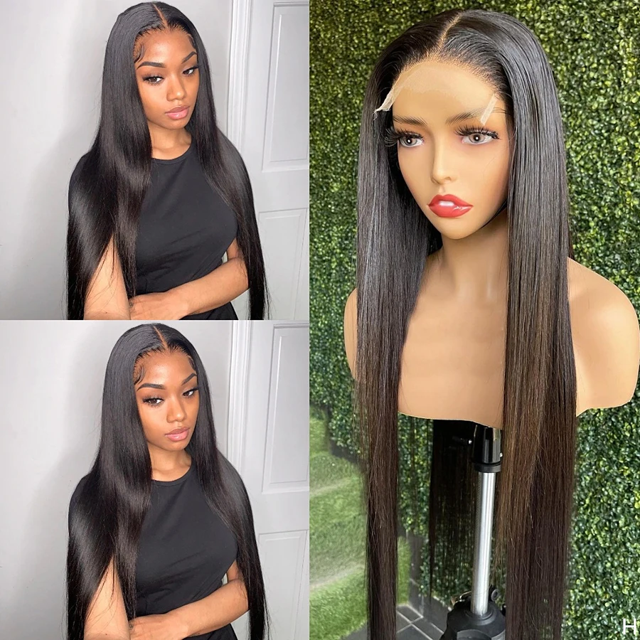 

Glueless 26Inch Silky Straight Black Lace Front Wig For Women Human Remy Hair Babyhair Natural Hairline Brazilian Can Dye Permed