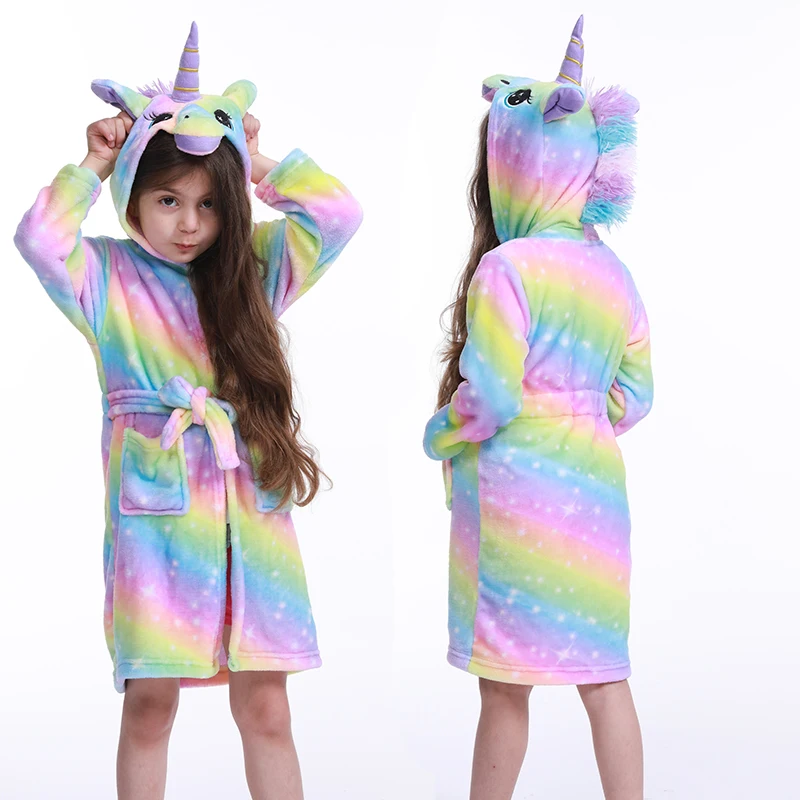 Детские Банные халаты Kigurumi в виде единорога Радужный банный халат животных для