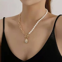 fashion personality simple womens necklace pearl metal chain scallop pendant necklace jewelry 2021 trend new product party gift