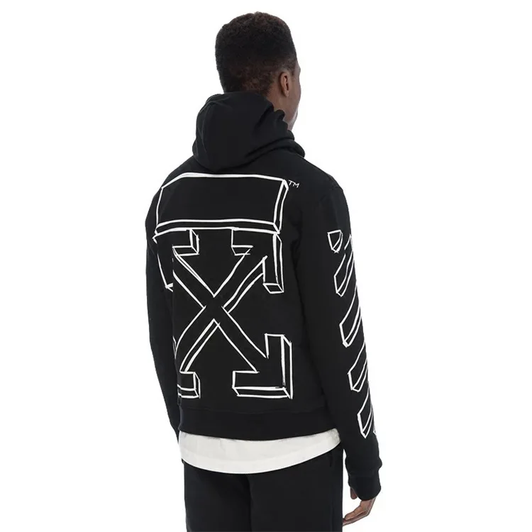 

19SS new European and American hip-hop tide brand OFF OW WHITE series geometric sketch student couple hooded sweater