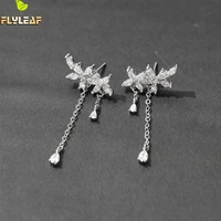 drop earrings for women real 925 sterling silver fine jewelry tassel flowers cubic zirconia earings fashion jewelry wedding