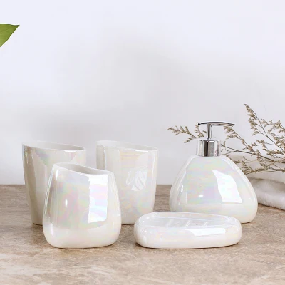 5pcs set Набор для ванной в японском стиле, белые керамические аксессуары для ванной комнаты, пять/шесть наборов, Меламиновый поднос, душевой набор для ванной комнаты - Цвет: 5pcs set