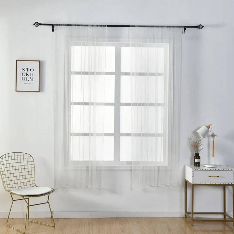 

Window Decoration Simple Pure Color Washable Gauze Curtain Durable Rod Curtain
