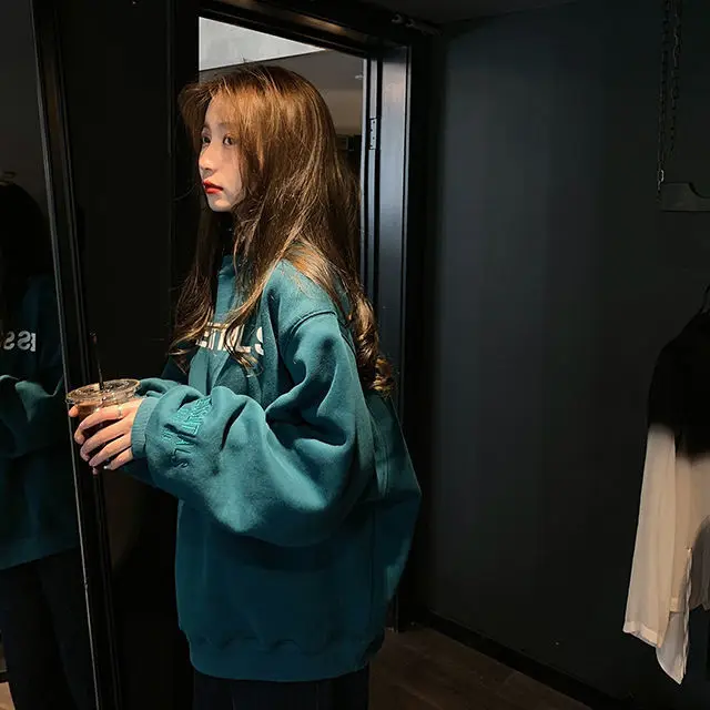 

2020 Oversized Sweatshirts Long Sleeve Green Streetwear Women Letter Printing Sweatshirt Women Hip Hop Korean Clothes Hoodie