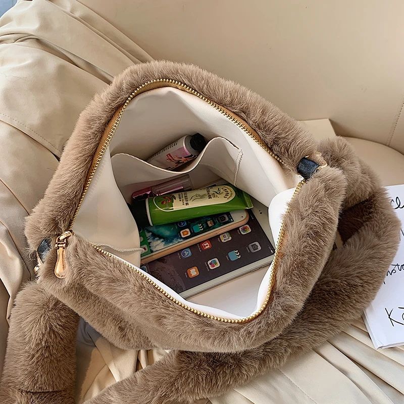 Новая зимняя мягкая меховая женская сумка брендовая Роскошная большая на плечо