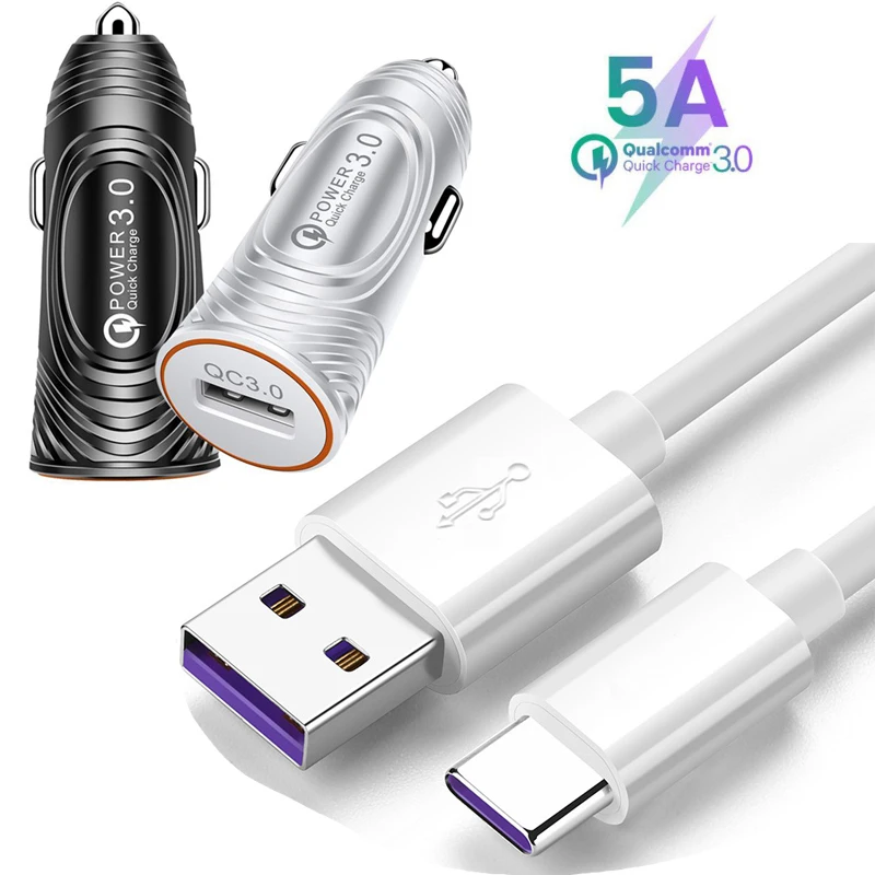 Автомобильное зарядное устройство для Samsung A50 S10 S8 S9 QC 3 0 USB Type C|Зарядные устройства