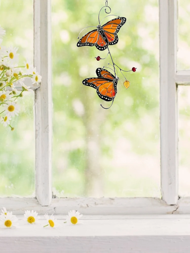 

Butterfly Pendant Window Hanging Ornament With Hook Metal Monarch Butterfly Garden Home Decoration