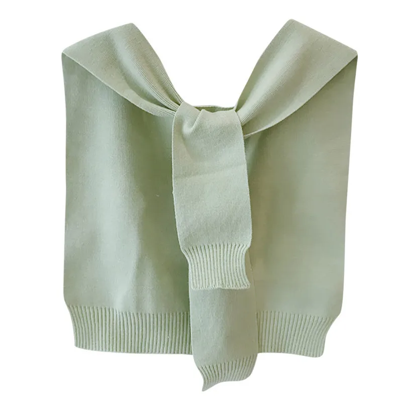 Mint Green Женский вязанный декоративный платок с накладными рукавами для взрослых, милый свитер-обманка ярких цветов, накидка на плечо с рукавами, теплая горловина#40 - Цвет: Mint Green