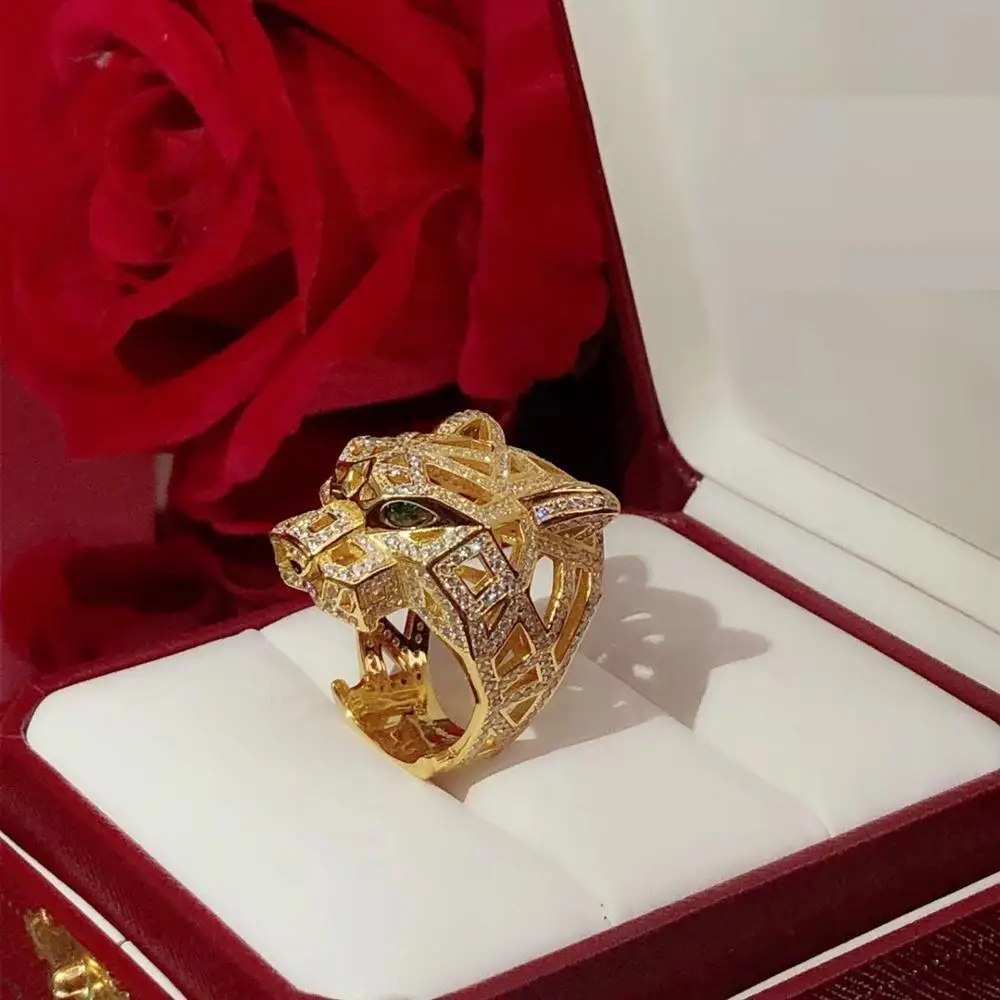 Классическое однотонное 925 пробы Серебряное леопардовое кольцо на палец полное с