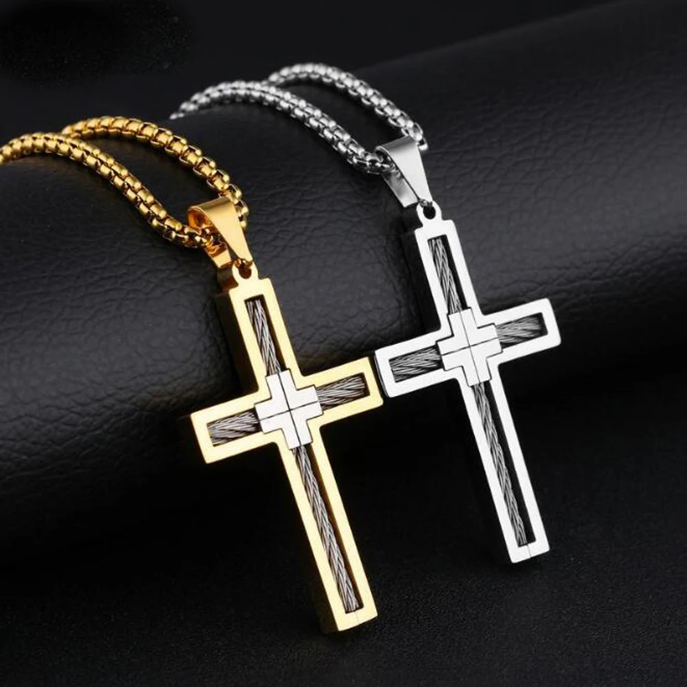 

Ожерелье с кулоном-крестом из нержавеющей стали, религиозное ожерелье с золотым крестом, Подарочная бижутерия для мужчин и женщин