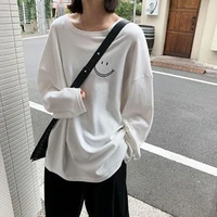 2021 popular female t shirt full sleeve student wear loose fashion jacket base clothes black white leisure t shirt girl