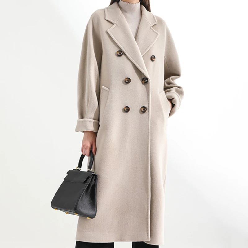 

2020 зимнее женское пальто женское 3XL одноцветное двубортное пальто средней длины с поясом осеннее свободное повседневное женское пальто Вер...