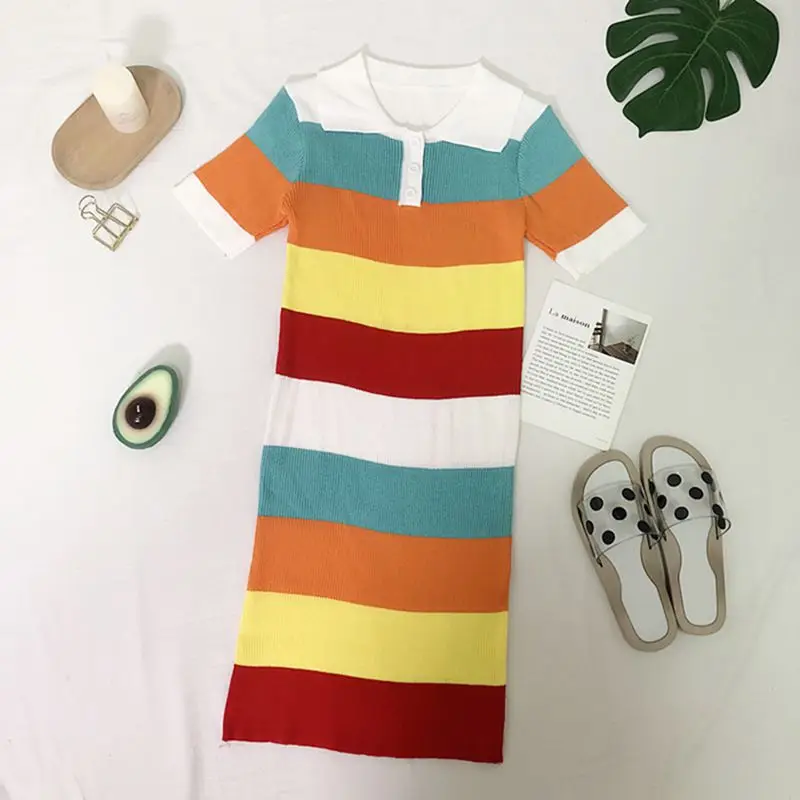2019 летнее платье женское модное повседневное цветное Полосатое Повседневное