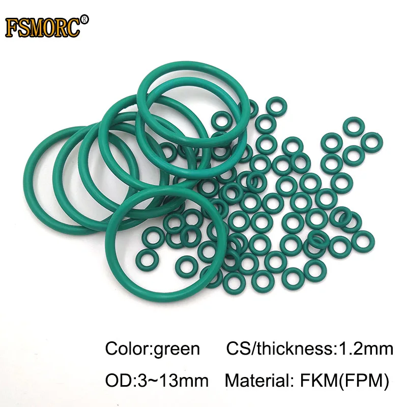 OD3mm~ 13 мм* 1,2 мм толщина/CS зеленый FKM уплотнительные кольца маслостойкая кислота и щелочестойкая уплотнительная прокладка FPM уплотнительное кольцо