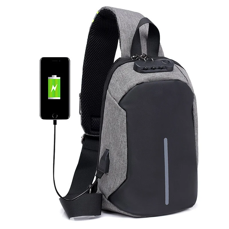 

Multifunction Crossbody Bags Men USB Charging Chest Pack Short Trip Messengers Chest Bag Water Repellent Shoulder Bag Male