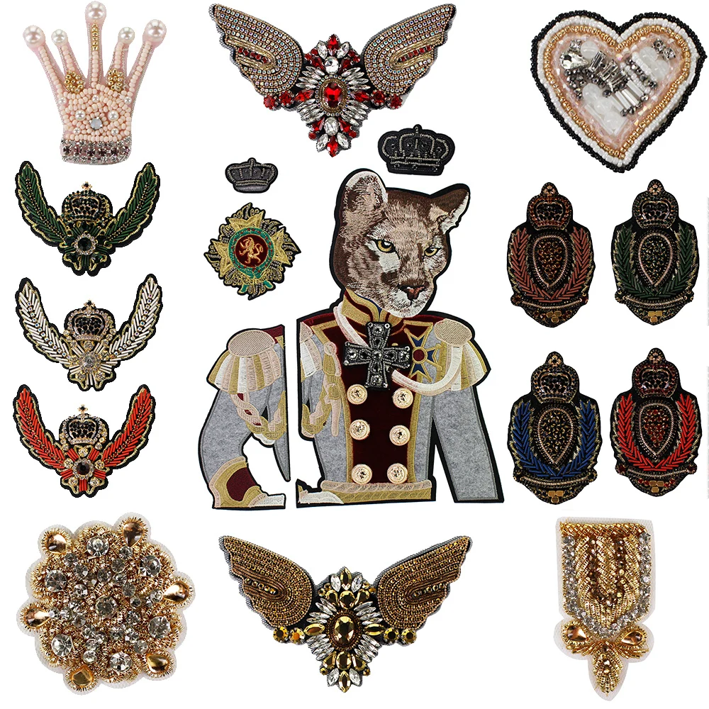 Вышивка солдатик нашивки в форме собак Корона из бисера Сердце индийский Шелковый значок DIY пришить стразы аксессуары для одежды TH1836