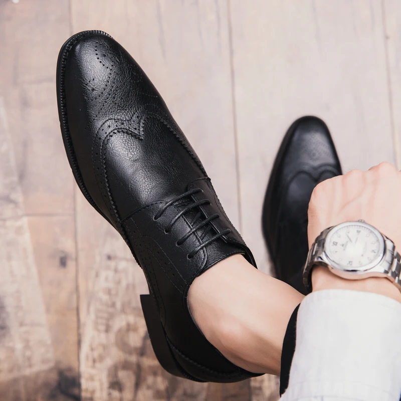 

Fashion Formal Men Shoes Lace up Breathable Business Dress Shoes brogue Leather Casual Oxfords wedding party shoes big size 47 4