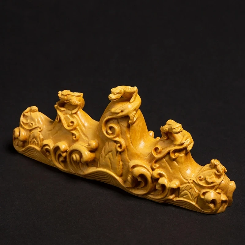 

Chinese style pixiu statues animals lucky pen holder crafts study ornaments solid wood creative mountain statue