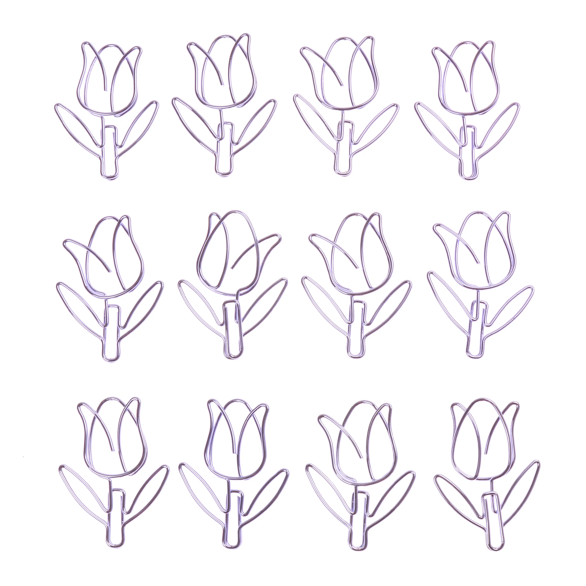 12pcs/box Purple Tulip Shape Paper Clips Bookmark Photo Memo Ticket Marking Clip Stationery for DIY Diary Album Student Gifts images - 6