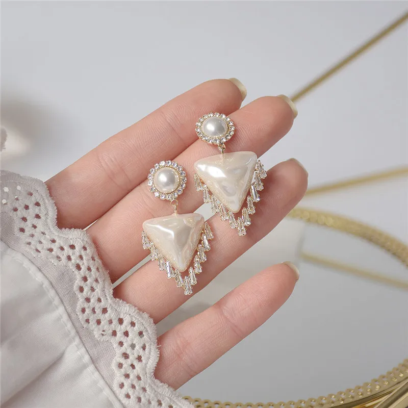 

High Quality Luxury 14K Real Gold Pearl Drop Zircon Tassel Stud Earrings for Women Cubic Zircon ZC Earrings