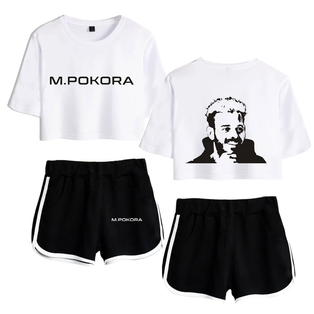 

WAWNI M. Pokora Hidalgo Navel T Shirt Casual Shorts Sexy Two Piece Suit Harajuku Cotton Plus Polyester Fashion 2020 Female