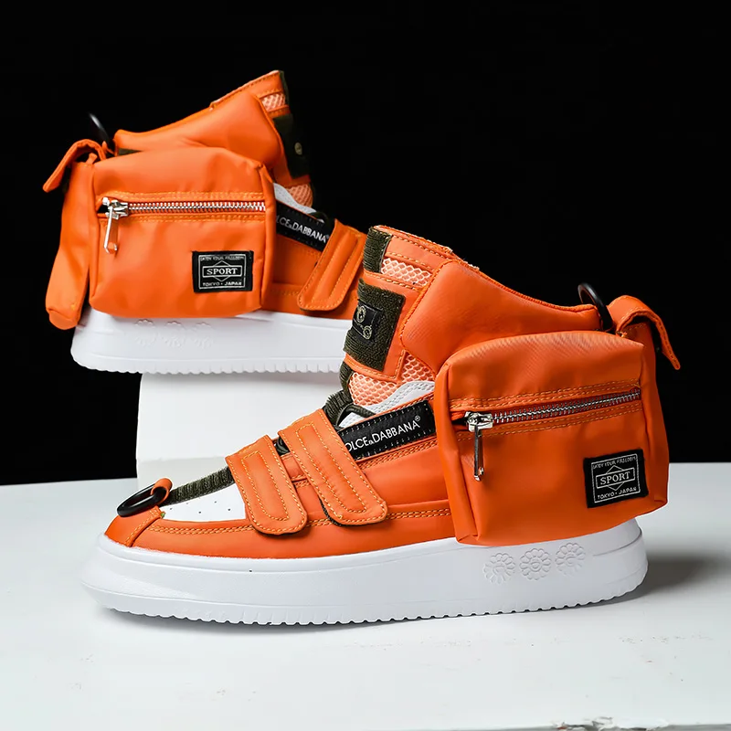 Кроссовки мужские зимние оранжевые удобная повседневная обувь с карманами