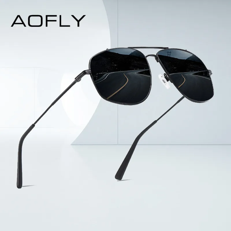 

AOFLY Fashion Sunglasses Men Polarized Driving Anti-Glare Lens Oversized Square Metal Sun glasses Male UV400 zonnebril heren