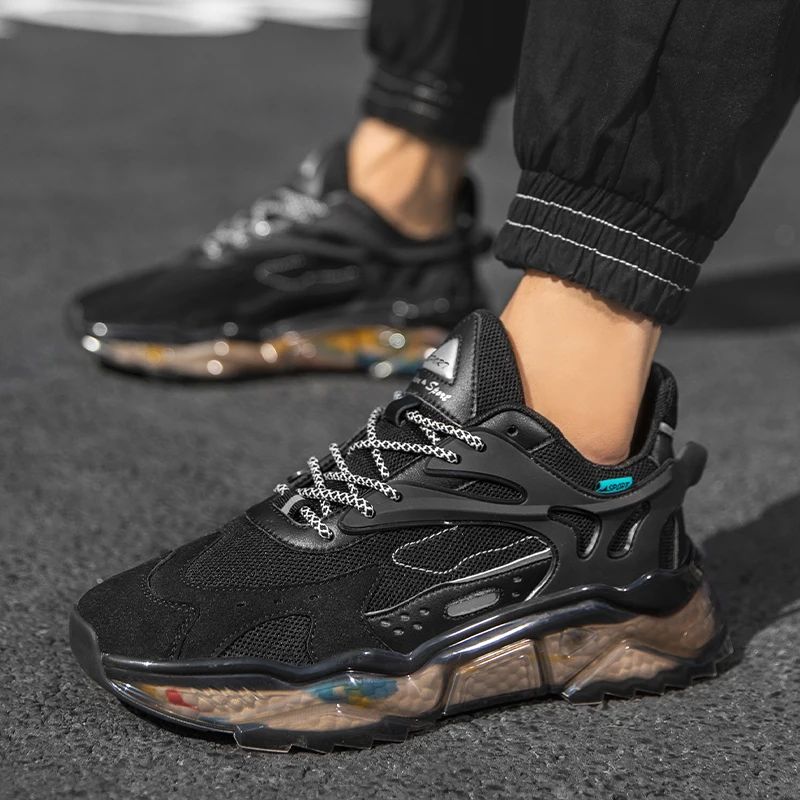 

Black and White TPU Chunky Sneakers Man Low Tops Platform Casual Sport Shoes Mesh Ligth Breathable Sneakers Fast Shipping Shoes