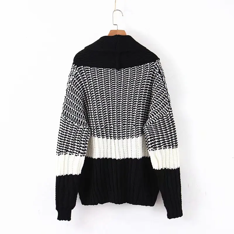 

Women Clothes 2019 Autumn and Winter Clothes Women Black and White Contrast Color Cardigan Women Sweater Women Casaco Feminino