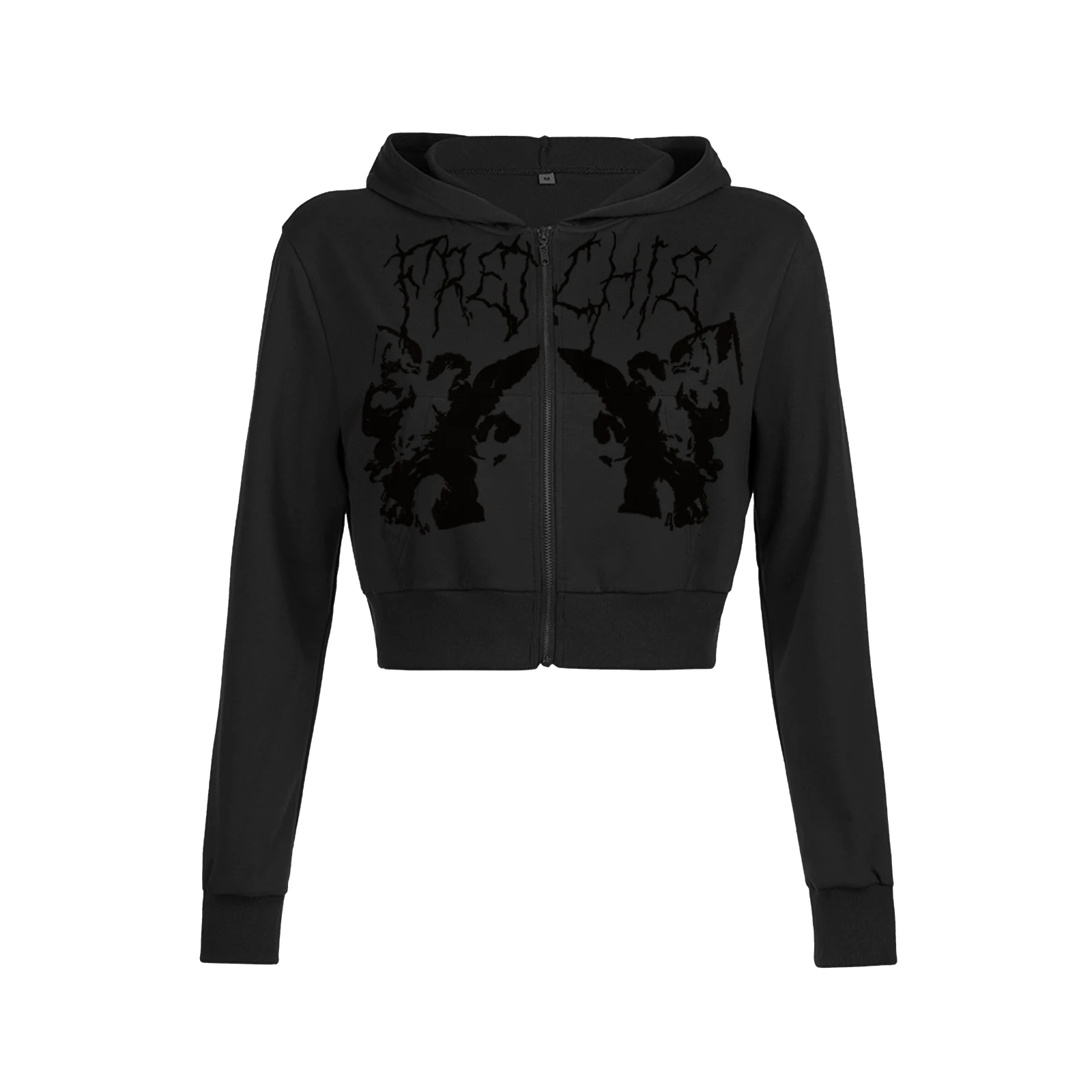 

Angel print Women Thin Autumn Hooded Sweatshirt Printed Loose Fit Long Sleeve Zip-up Pullover with Pockets