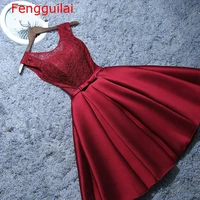 short dress satin lace wine red grey a line party formal dress robe de soiree vestido de novia