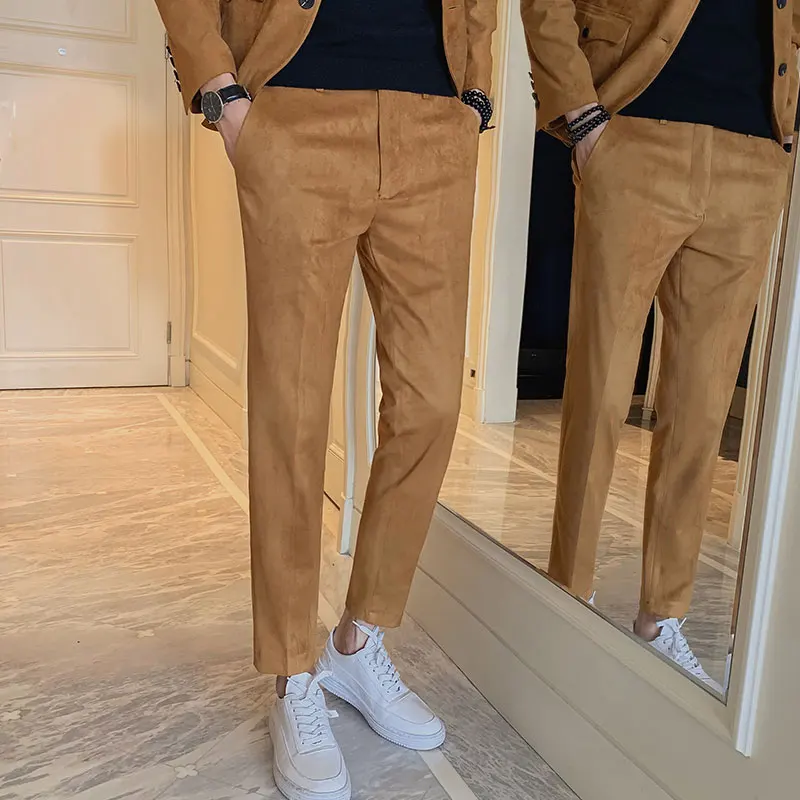 Брюки мужские однотонные Роскошные замшевые деловые повседневные штаны модные