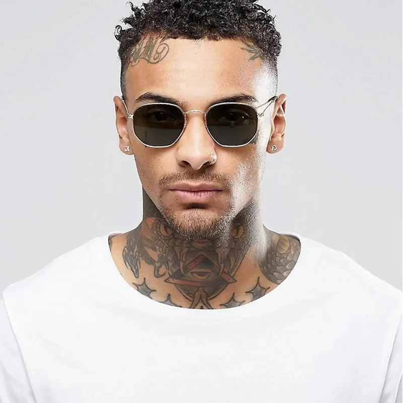 

2021 Square Sunglases Men Hexagon Sun glasses Mannen Women Metal Frame Fishing Glasses Gold gray Eyewear lentes de sol hombre