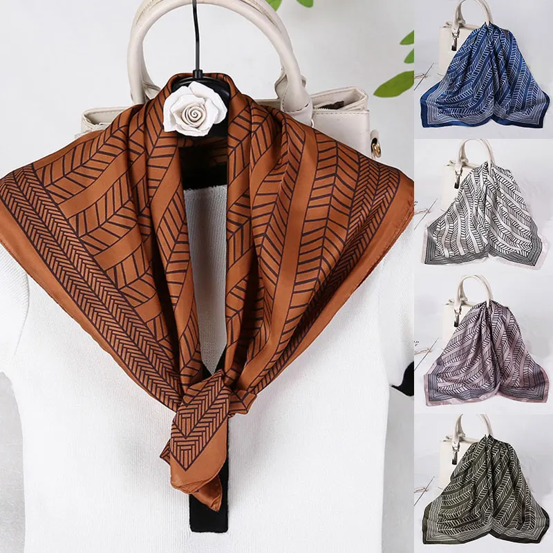 

70x70cm Elegant Printing Plaid Women Square Shawls Wrpas Luxury Imitated Silk Head Scarf Ladies Comfor Head Scarves Scarves