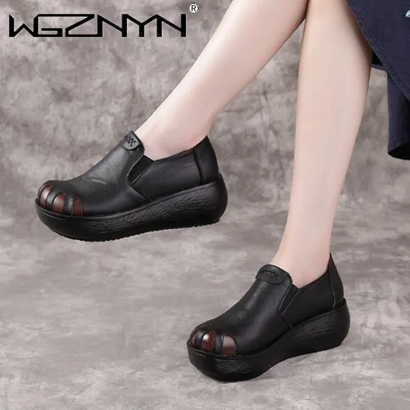 

Женские туфли из воловьей кожи, повседневные туфли на танкетке, элегантные туфли на высоком каблуке, весна 2021