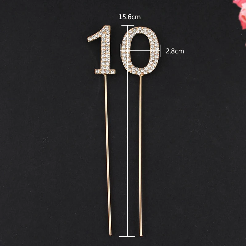 

1Pc Glitter Alloy Rhinestone Number Cake Toppers Baby Shower Birthday Decoration Wedding Gold Silver Digital Cakes Dessert Decor