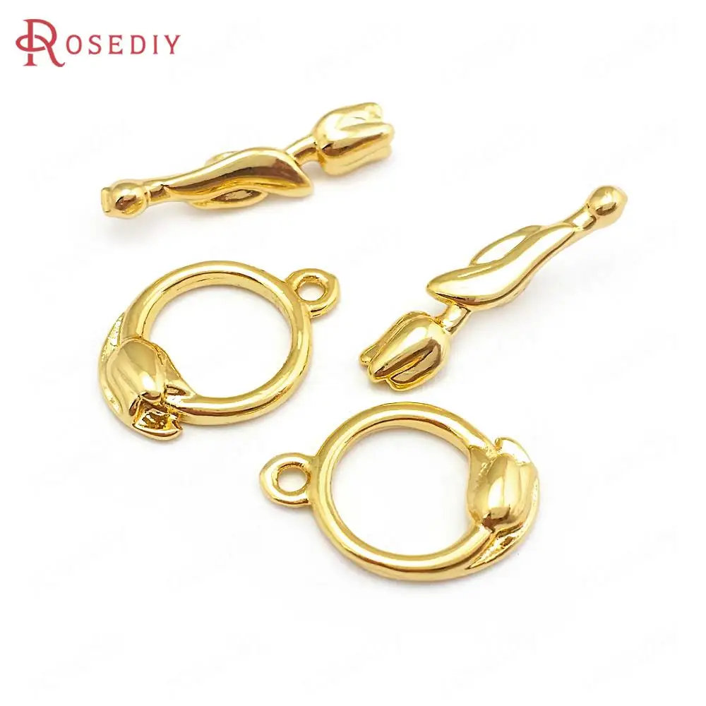 (30732)4 набора 24K золотой цвет латунь браслет с тюльпаном O тумблер застежки для