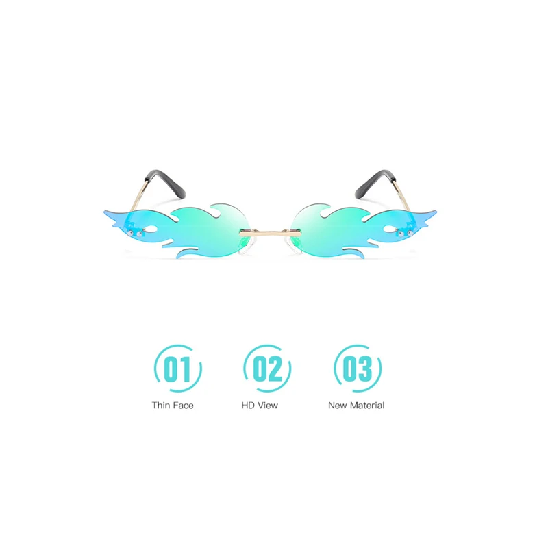 Модные солнцезащитные очки с огненным пламенем женские волнистые без оправы