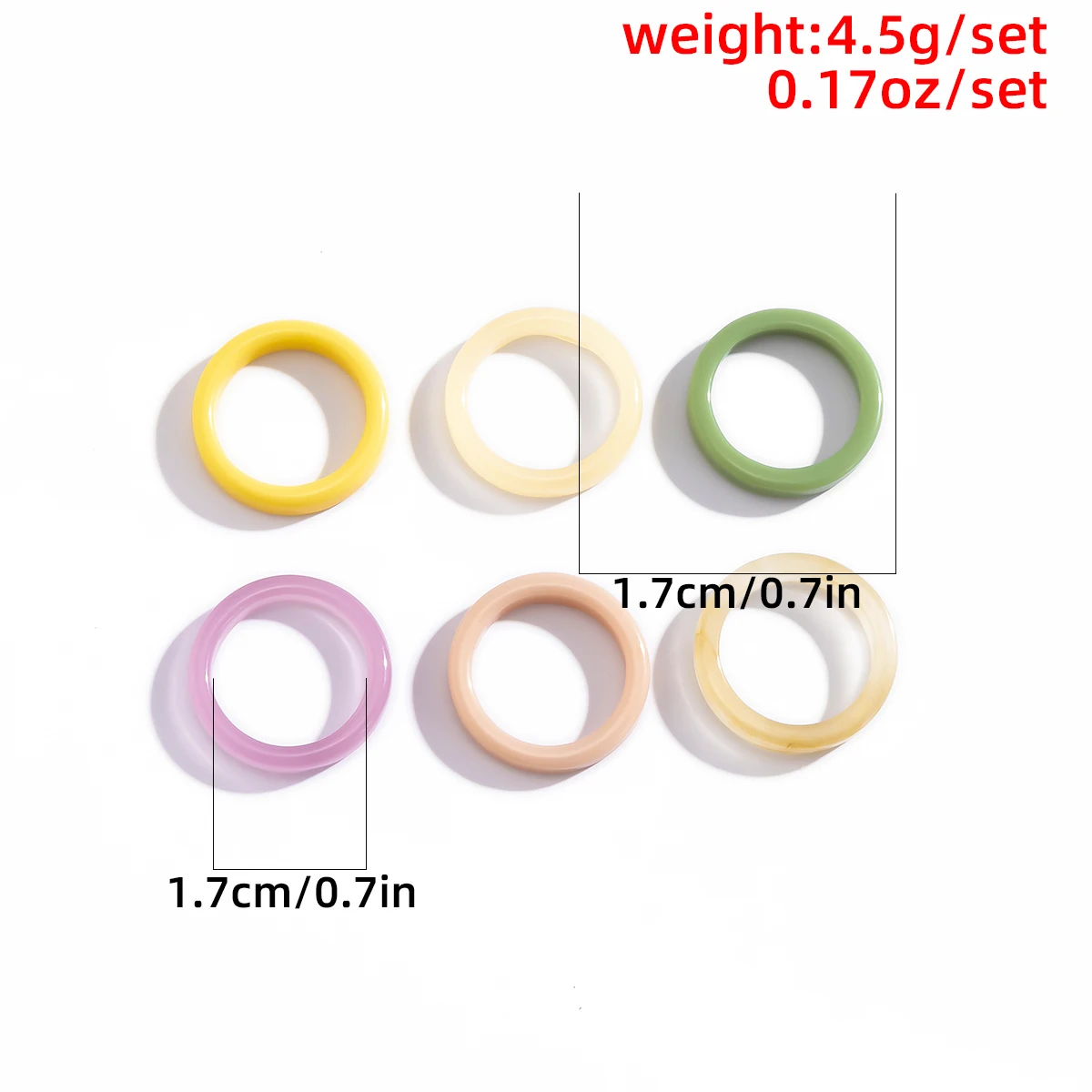 

7Pcs/Set Korean Spring Colorful Simple Finger Ring for Women Vintage Acrylic Geometric Round Rings Set New Fashion Jewelry 2021