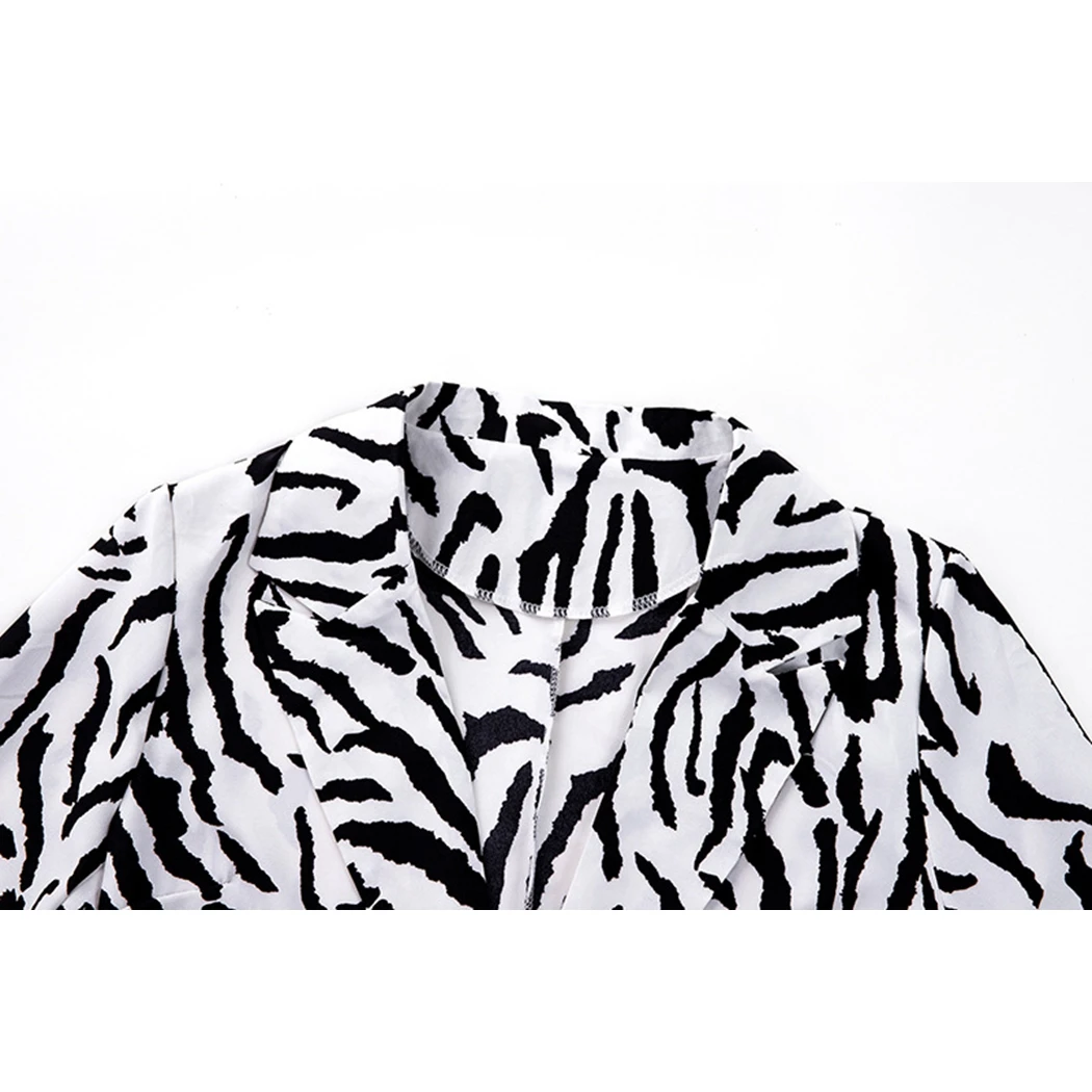 Офисный Женский блейзер в полоску с принтом зебры осенний Модный женский длинный