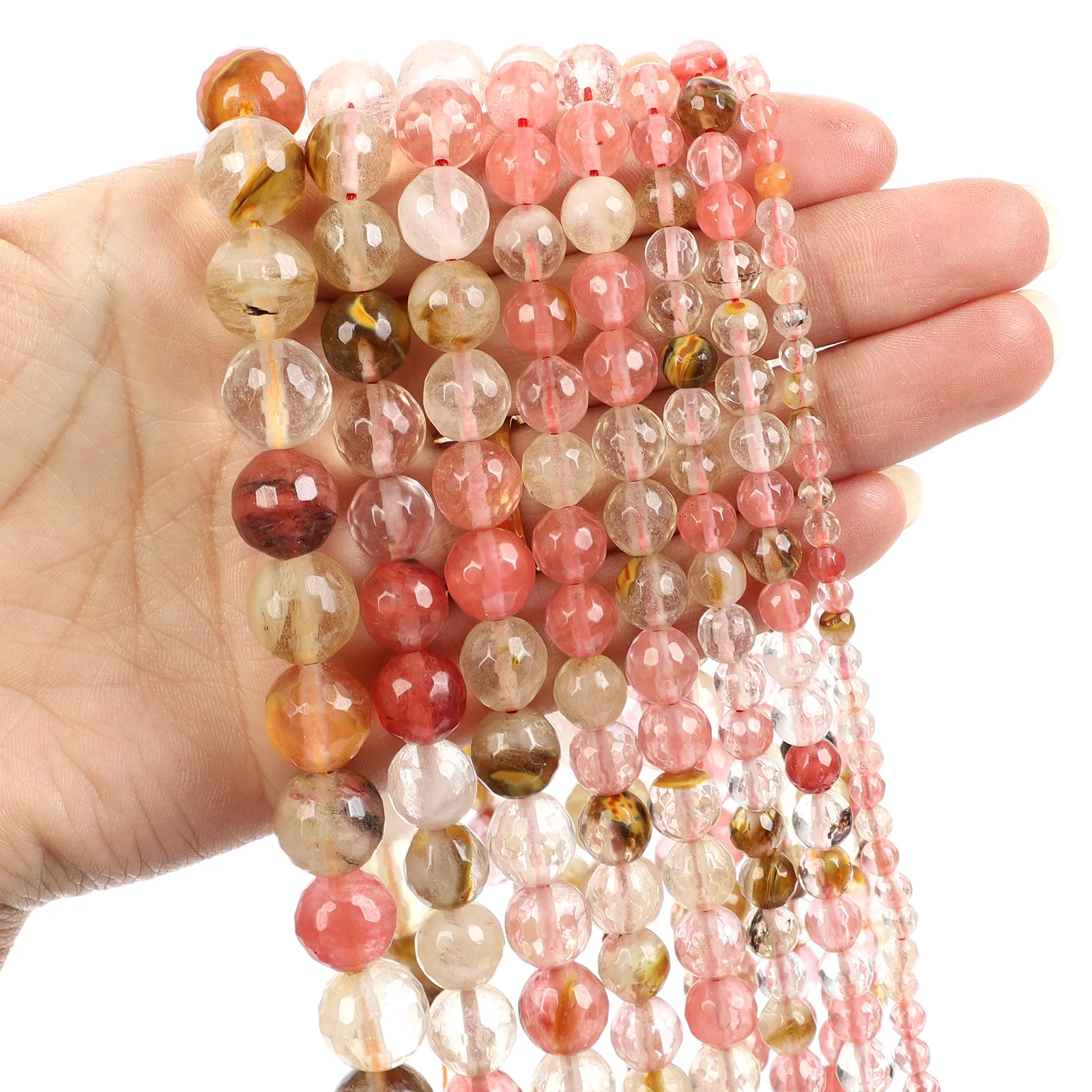 Граненые разноцветные бусины в виде арбуза круглые россыпью для оформления