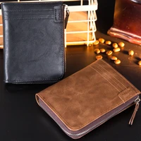 new zipper coin purse genuine leather mens wallet business credit card holder passport cover retro luxury money clip men gifts