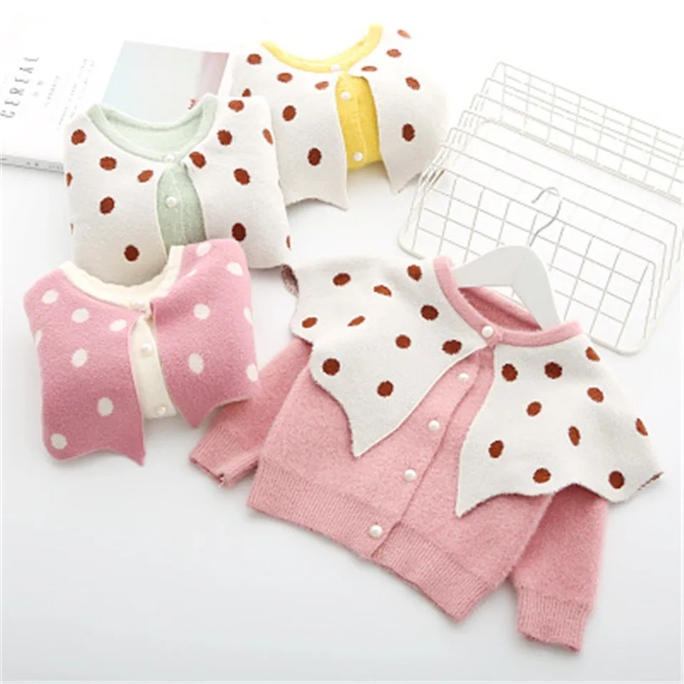 Свитер для маленьких девочек с узором в горошек вязаный кардиган малышек свитер