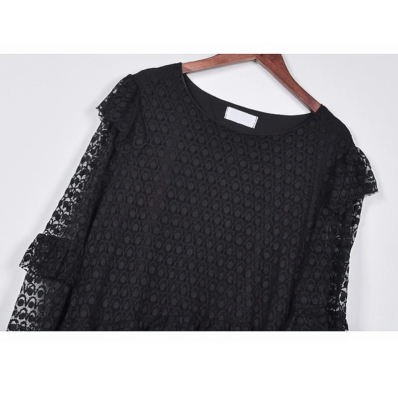 

XITAO Patchwork Casual Hollow Out Dress Women Ruffles Tide Fashion New Style O Neck Collar Long Sleeve Pullover Elegant ZY5003
