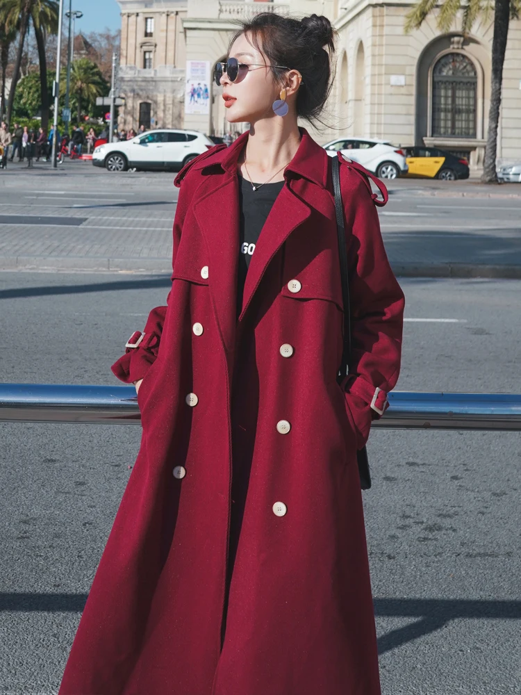 

Windbreaker 2021spring new mid-length women's British style high-end atmosphere French pop Korean loose coat