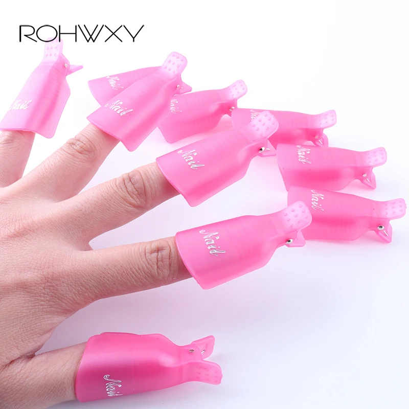 ROHWXY 10 шт. дизайн ногтей замочить колпачок клип розовый пластик ногтей средство для снятия УФ гель-лака обертывание инструмент для маникюра ногтей аксессуары