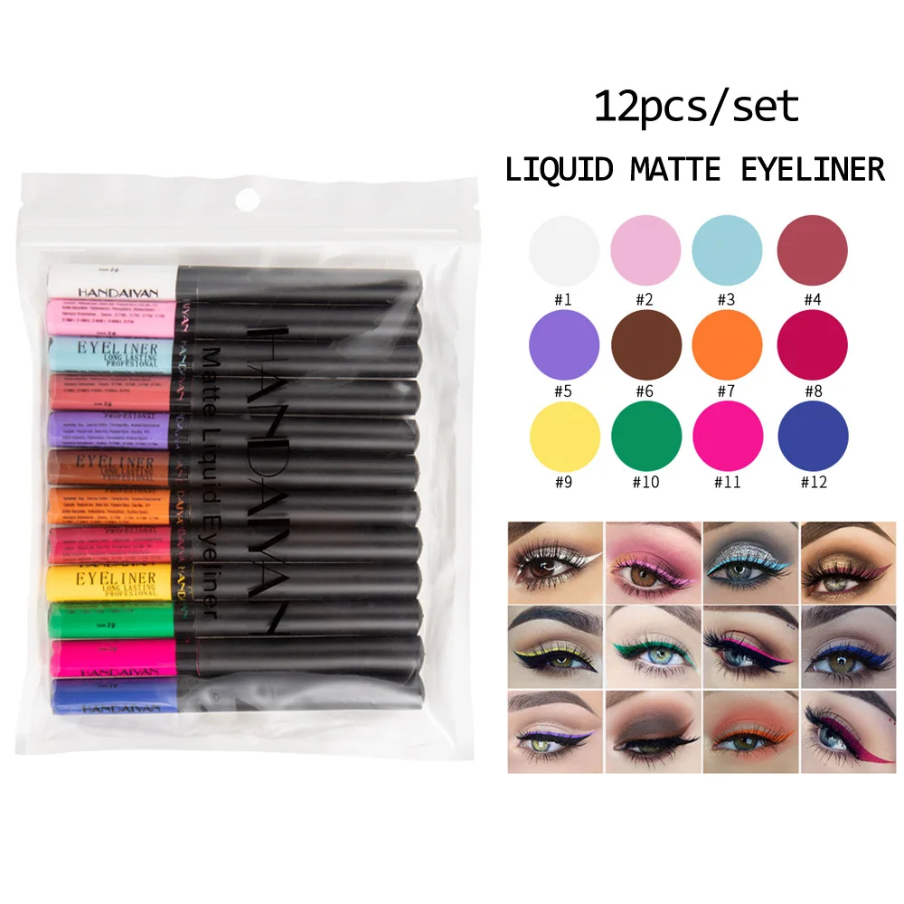 

10/12 Colors Matte Color Eyeliner Kit Makeup Waterproof Colorful Eye Liner Pen Eyes Make up Cosmetics Eyeliners Set Easy to Wear