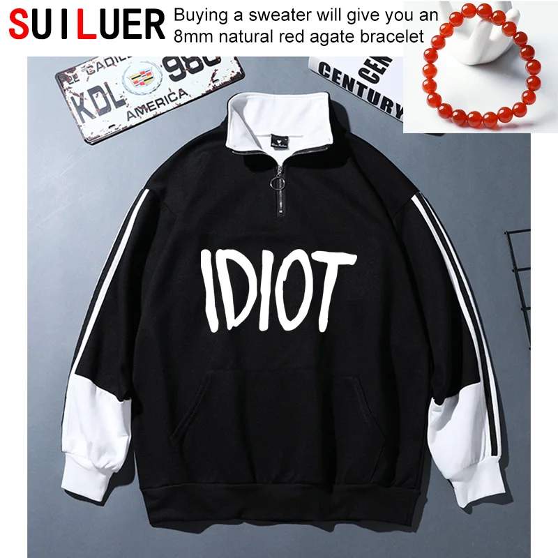 

IDIOT Letters Print Women Men 100% Cotton Casual Funny Sweatshirts For Girl Sports Hoodies Hipster Tumblr Sorts Pullovers SL-36