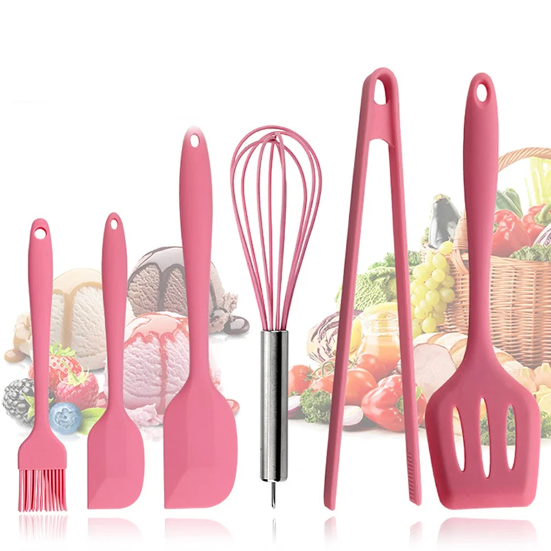 

6pcs Pink kitchenware Food Grade Silicone Kitchen Cooking Tools Durable Cooking Utensils Eco-friendly Kitchen Baking Tools
