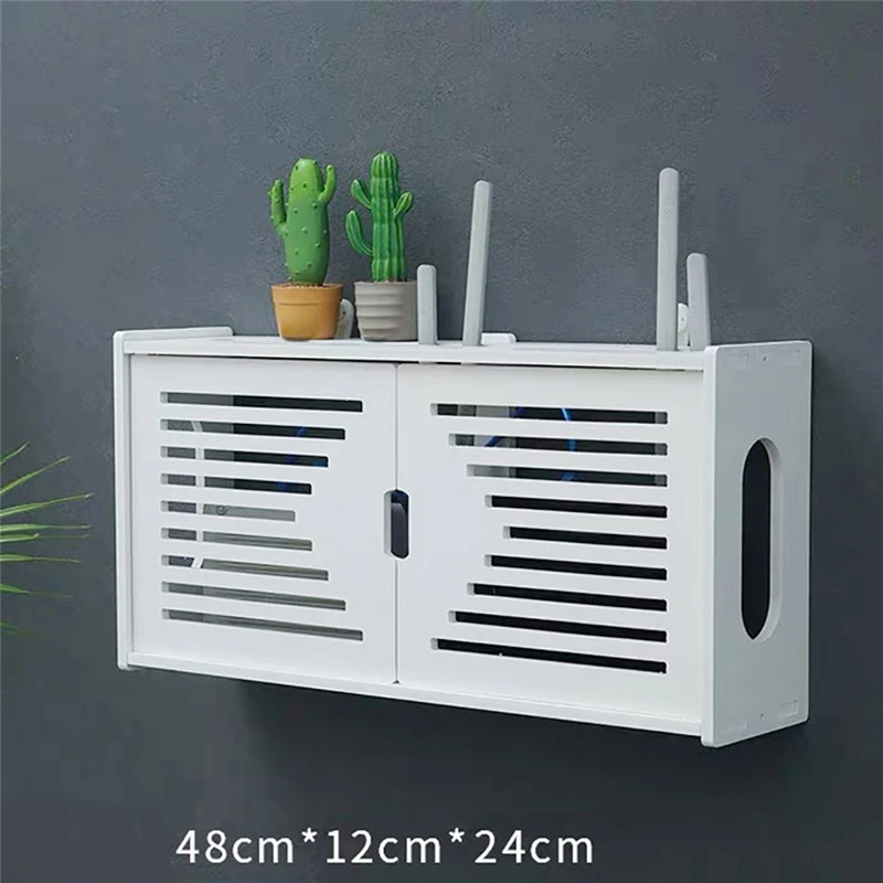 Wireless WIFI Router Storage Box Wall Rack Cable Power Plug Board TV Stands Organizer Shelf Living Room Office Case | Дом и сад
